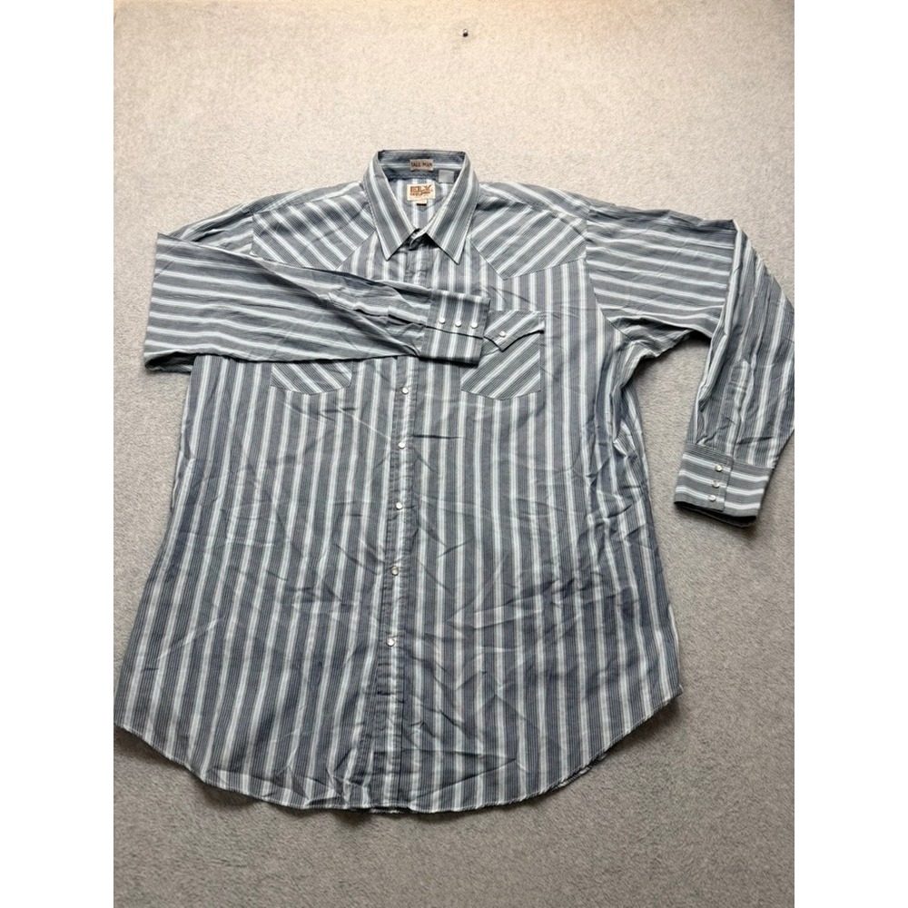 Ely Cattleman Mens 2XL Tall Blue Striped Long Sleeve Western Pearl Snap Shirt